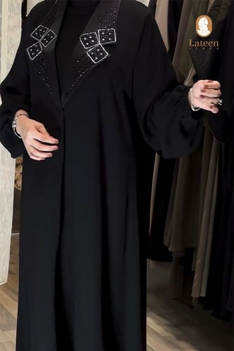 عباية بليزر بتطريز وشك يدوي- لتين