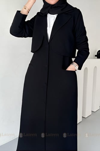 عباية جاكيت بليزر اسود بجيوب - لتين