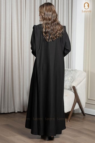 عباية بليزراسود ستان اسود بجيوب مخفية - لتين