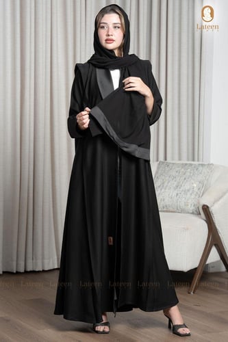 عباية بليزراسود ستان اسود بجيوب مخفية - لتين