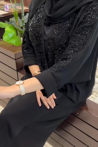 عباية نص بشت شك يدوي اسود - لتين ستور