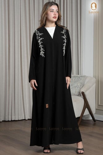 عبايةكريب ملكي شك ابيض فاخر من الامام - لتين