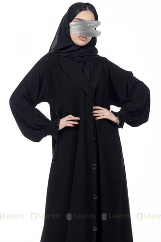 عباية سادة باكمام مطاطة - لتين