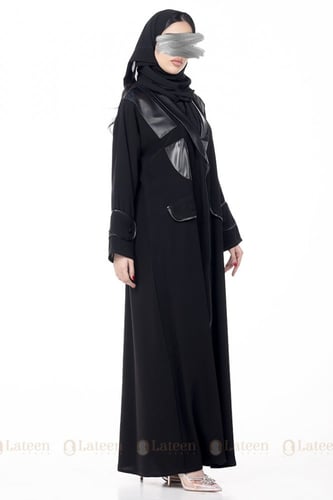 عباية مع جلد اسود - لتين