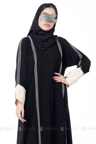 عباية مخططة باكمام ملونة - لتين