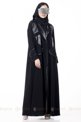 عباية مع جلد اسود - لتين