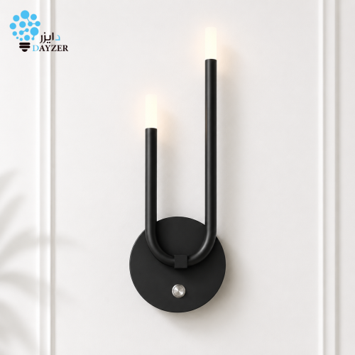 أبليك جداري LED بطارية مزدوج عصري – 3 ألوان – أسود