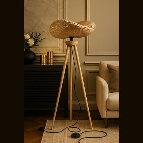 ستاند أرضي بوهيمي بخيزران طبيعي | Boho Tripod Lamp...