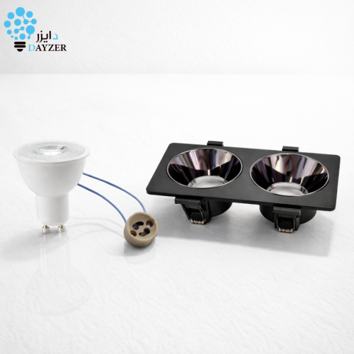 اطار سبوت لايت مزدوج 14×7 سم + لمبة GU10 ‏7 واط CR...