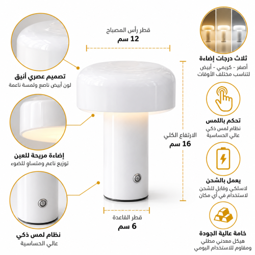 Small white touch bedside lamp – Shipping