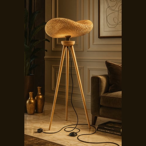 ستاند أرضي بوهيمي بخيزران طبيعي | Boho Tripod Lamp...