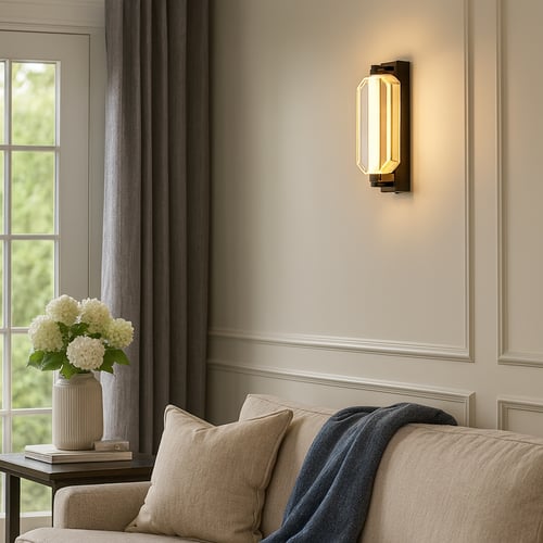 جداري LED كريستال مستطيل – تصميم فاخر بإطار أسود