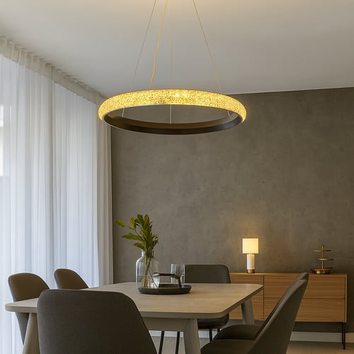 ثريا LED حلقية معلّقة – تصميم عصري بإضاءة كريستالي...