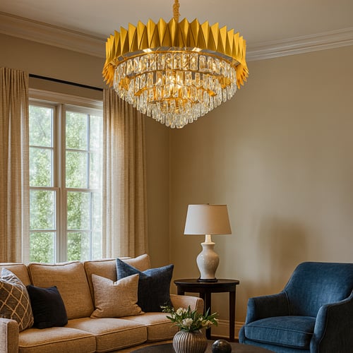 ثريا كريستال دائرية متعددة الطبقات – تصميم ذهبي فا...