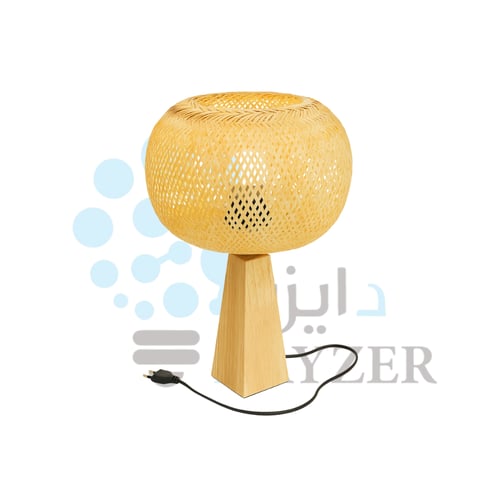 أباجورة طاولة خيزران أصفر بقاعدة خشبية مربعة | Bam...