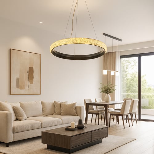ثريا LED حلقية معلّقة – تصميم عصري بإضاءة كريستالي...