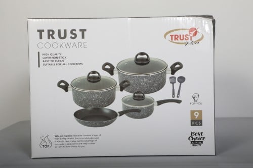طقم اواني طهي من الالومنيوم ترست برو 9 قطع