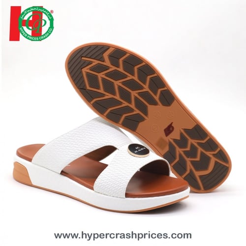 صندل رجالي كاجوال خليجي جلد بدون اصبع مزين بقطعة م...