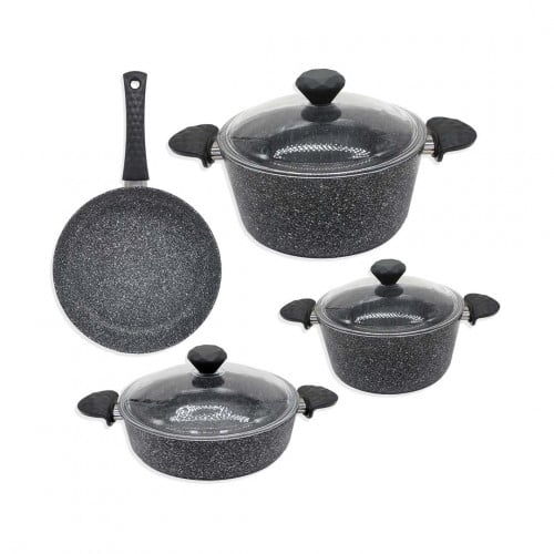 طقم قدور ألمنيوم نقشة جرانيت رمادي 7 قطع