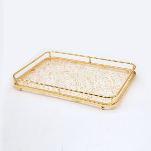 صينية تقديم اكريلك مبقع لون ذهبي مستطيل بإطار ذهبي...