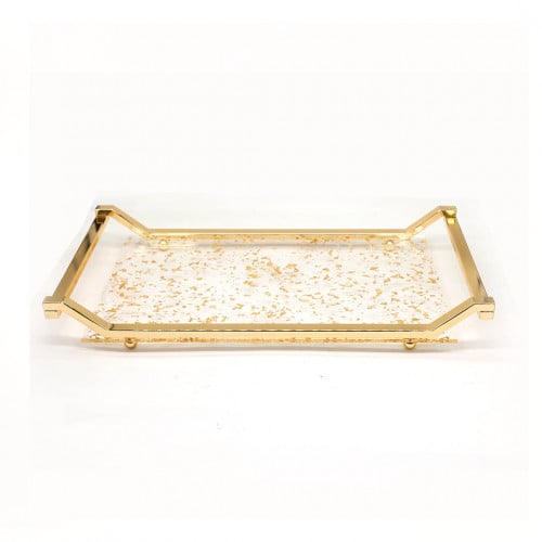 صينية تقديم اكريلك مبقع لون ذهبي مستطيل بحواف ذهبي...