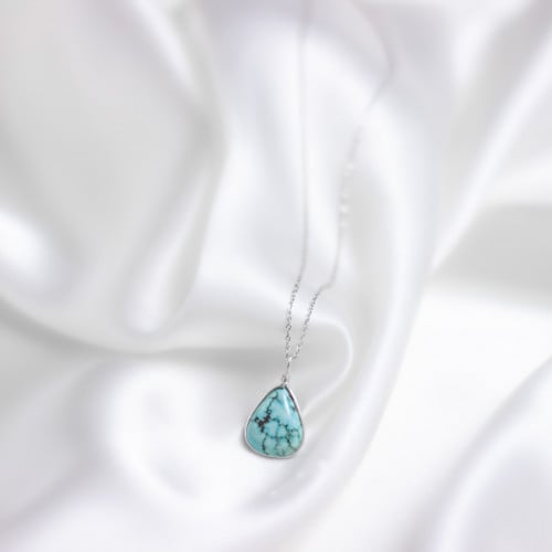 سلسلة فضة من حجر الفيروز الايراني