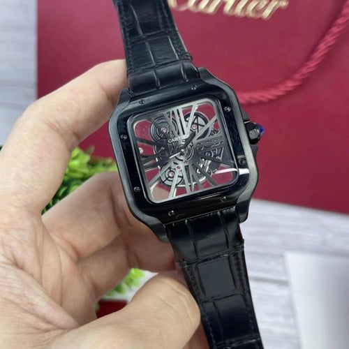 ساعة سكيلتون اسود جلد بطاريه