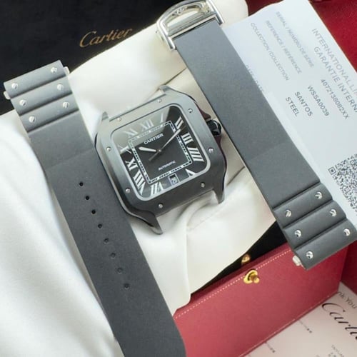 ساعة سانتوس ماستر كوالتي الربر الاسود