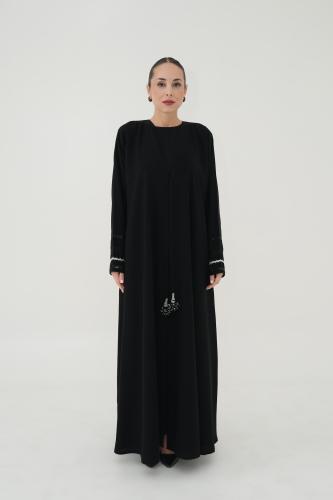 Black crepe abaya with an inner dress