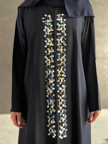 Navy crepe abaya with embroidery in front