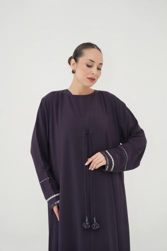 Dark purple crepe abaya with an inner dress