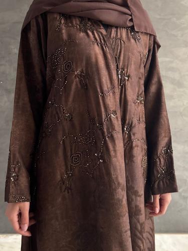 Jakar brown abaya with embroidery in front