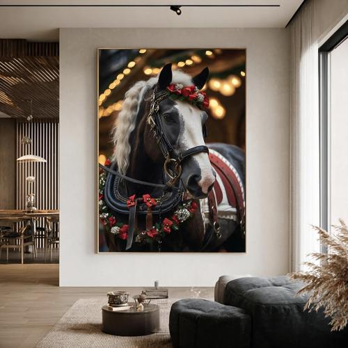 لوحة جدارية خيل المناسبات: الحصان الأصيل المزين بالورود الحمراء الفاخرة