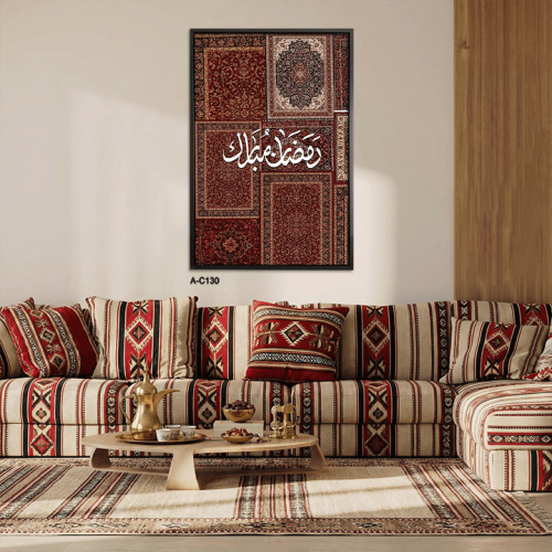 لوحة تراثية بخط عربي بعنوان رمضان مبارك و خلفية سج...
