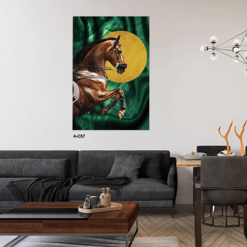 لوحة فنية جدارية فخمة تجسد خيلًا عربيًا أصيلاً في...