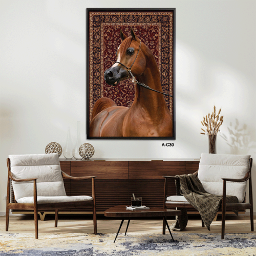 لوحة فنية لخيل عربي أصيل بلونه البني الدافئ