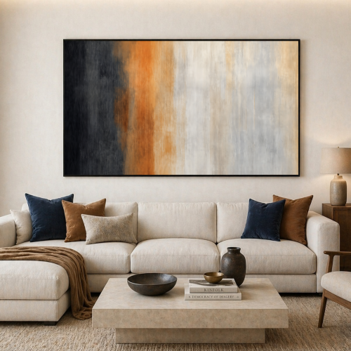 لوحة جدارية تجريدية مودرن بألوان الأسود والرمادي و...