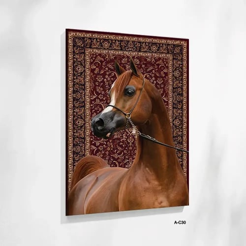 لوحة فنية لخيل عربي أصيل بلونه البني الدافئ