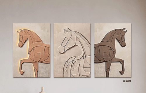 لوحة ثلاثية تجريدية ل 3 أحصنة