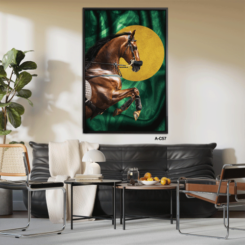 لوحة فنية جدارية فخمة تجسد خيلًا عربيًا أصيلاً في...