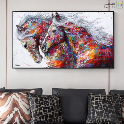 لوحة خيل جدارية بتصميم خيول ملونة