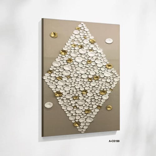 لوحة تجريدية بارزة تتميز بتكوين ماسي هندسي يتوسطه...