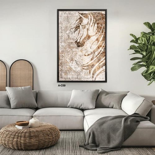 لوحة خيل جدارية تدمج بين رأس خيل عربي بتصميم تجريد...