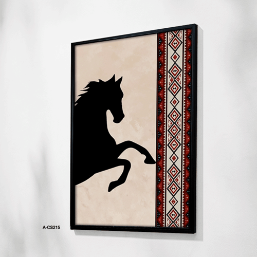 لوحة فنية مودرن تجسد ظلاً لخيل عربي في وضعية الحرك...