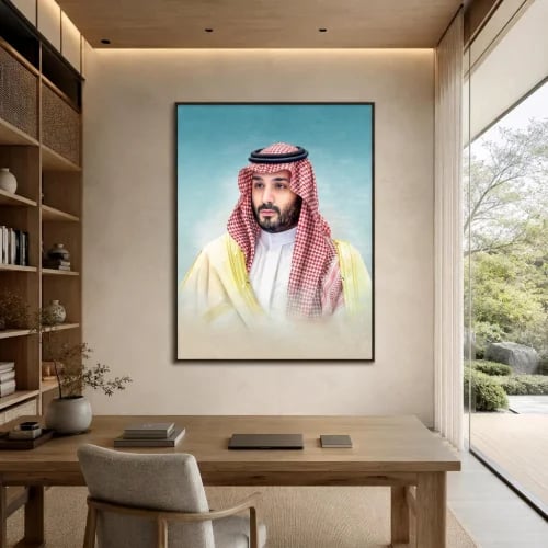 لوحة جدارية الأمير محمد بن سلمان: تصميم زيتي فخم للمجالس والمكاتب
