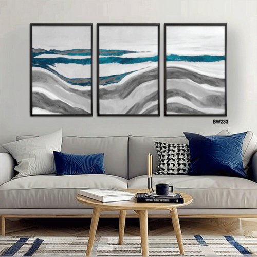 طقم لوحات جدارية تجريدية ثلاثية بألوان متناغمة تعط...