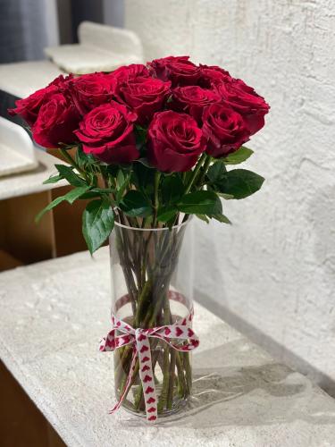 Red flower vase