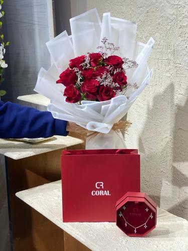 A bouquet with a necklace