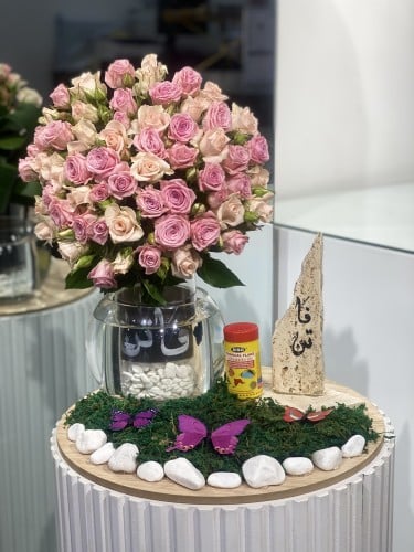 تنسيق فازة ورد مع سمك