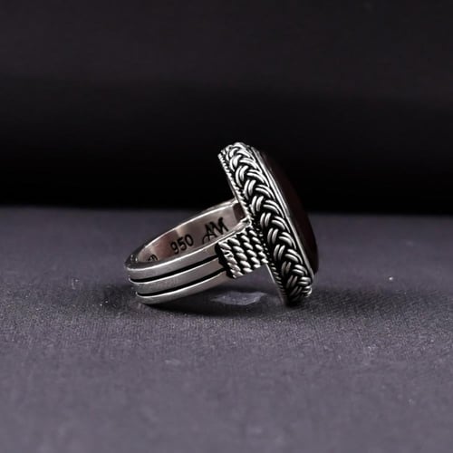 خاتم فضة رجالي عيار 925 متوج بحجر عقيق يماني كرز ا...